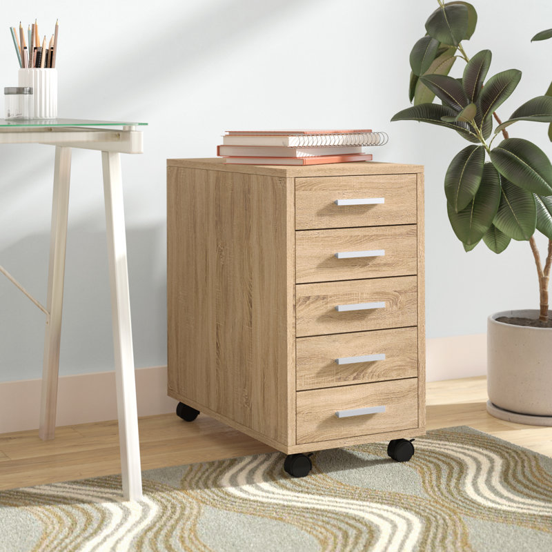 Seaview 83.82cm Wide 5 -Drawer Mobile File Cabinet, Light Brown