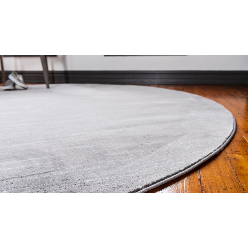 Tapis uni / rayé gris-ivoire Aimeeleigh, Rond 5 pi 3 po