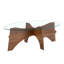 Table basse ovale en verre trempé avec base en grain de bois de noyer - Table de salon moderne multifonctionnelle avec tablette inférieure