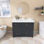 Comptoir de meuble-lavabo simple 43 po x l 22 po x P 43 po avec comptoir de salle de bain rectangulaire à surface solide avec dosseret en H 1,38 po et trois trous de robinet pré-percés