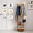 This Floor-Standing Solid Wood Coat Rack With Wheels Features A Double-Layer Shelf And Five Hooks. It Boasts Strong Load-Bearing Capacity And Is Suitable For Various Settings, Including Homes And Hotels.-1115199198