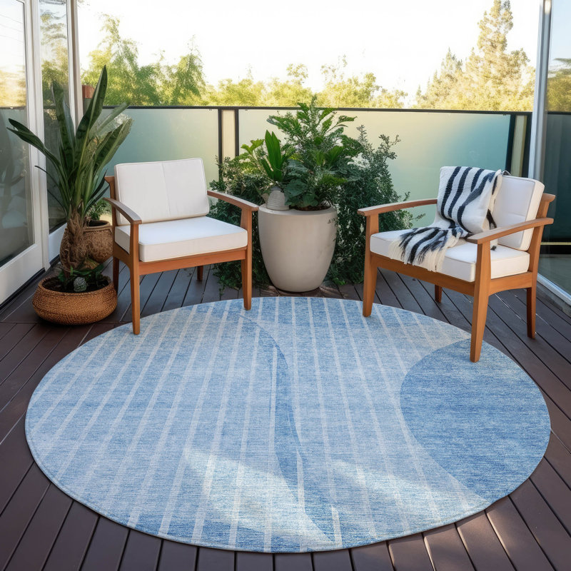 Cheriece Washable Striped Indoor / Outdoor Rug, Round 8'