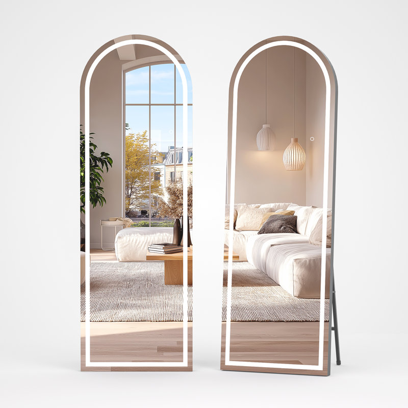 Modern & Contemporary Lighted  Arch Full Length Mirror with Temepered Glass & 3 Years Warranty, Matte Black, 71" x 24"