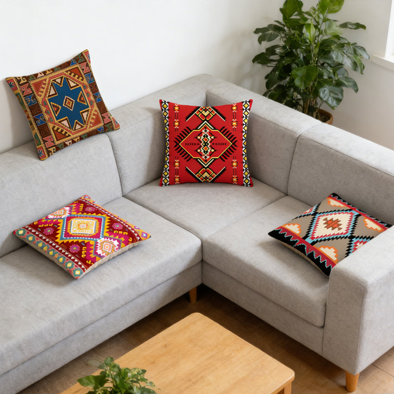 4-Pack Moroccan Style Decorative Pillow Cover For Home Sofa, Sofa Bed, Bed - 18*18 Inches Polyester Decorative Pillow Cover With Modern Pattern (Filler Not Included)