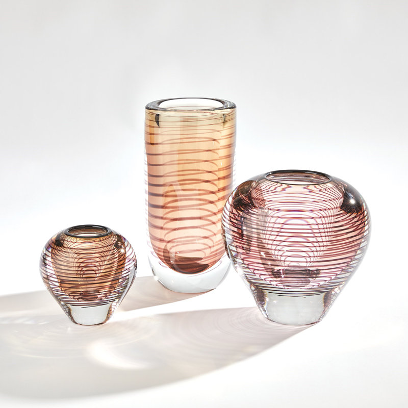 Spiraled Handmade Glass Table Vase, 8.5" H x 8.75" W x 8.75" D