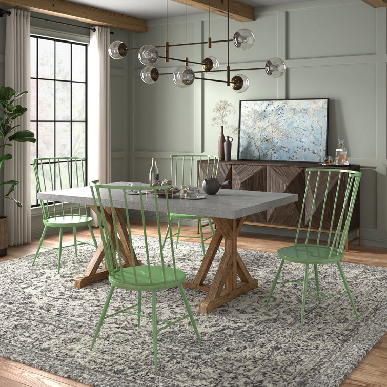 Durga Rustic Pine Frame Concrete Veneer Top Dining Table And Windsor Chairs Set - Full Concrete Veneer Top Table And 4 Chairs