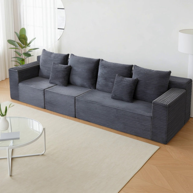 Canapé modulaire profond en velours côtelé avec porte-gobelets, aucun assemblage requis, parfait pour la vie moderne et un confort ultime