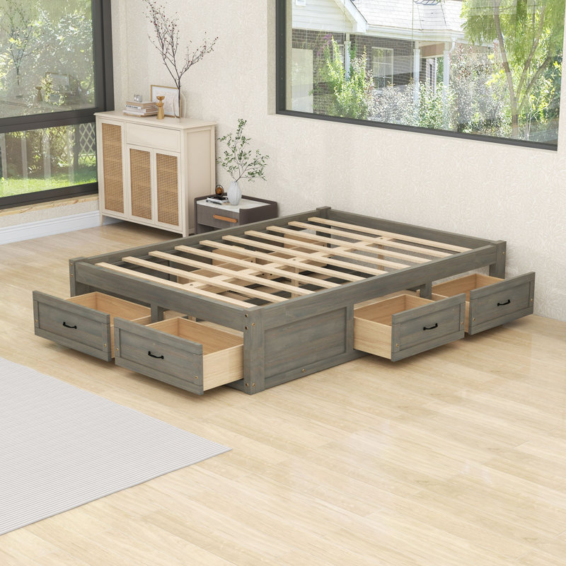 Lit plateforme avec 6 tiroirs, Gris antique, Complète