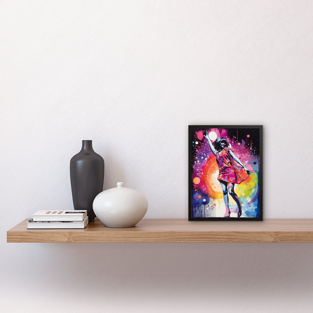 Disco Music Fever Dance Moves Woman In Rainbow Dancefloor Light - Single Picture Frame Print