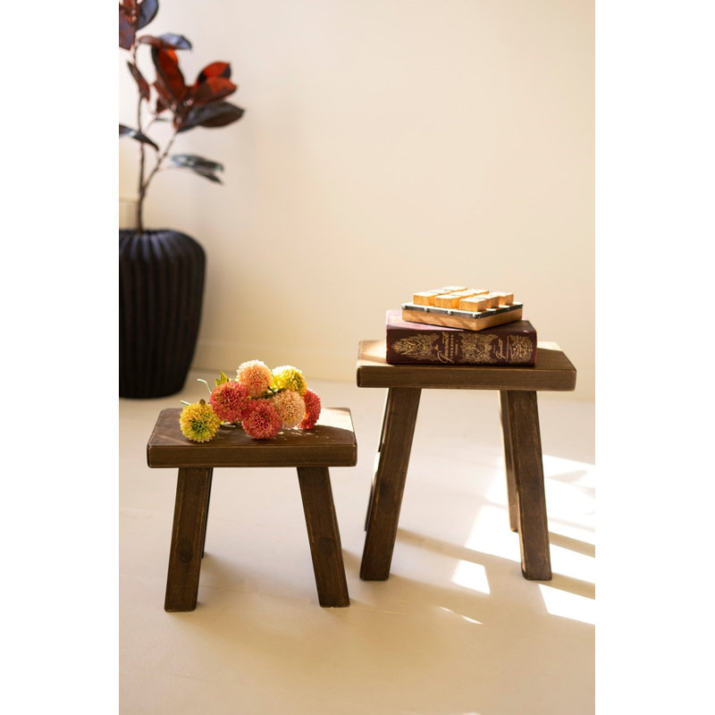 Kalalou Wood Accent Stools Set of 2 Rectangle Shape 15" Tall