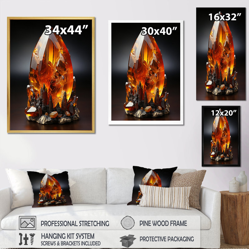 Citrine orange, pierre spirituelle orange - impression, H 32 po x l 16 po x P 1 po, Cadre flottant doré