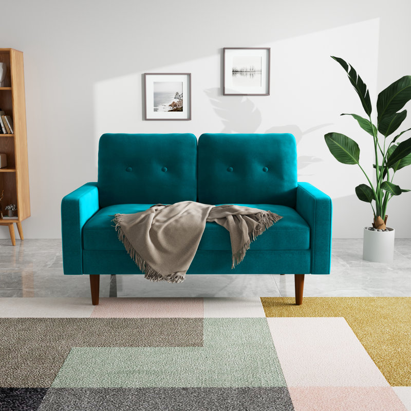 Madian Velvet Sofa, Teal Blue Velvet, 32.7" H x 70" W x 30" D