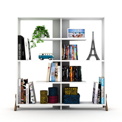 Furnish Home Store Modern Industrial Bookshelf - 6 Shelves, Walnut/White, Solid Wood Frame For Office & Living Rooms 6-Shelf Bookcase Frame, Industrial, Wood, Large Book Shelf Organizer