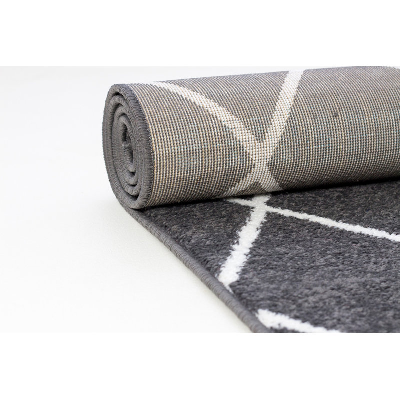 Tapis gris foncé / blanc Mccarver, Tapis de couloir 2 pi 7 po x 7 pi 1 po