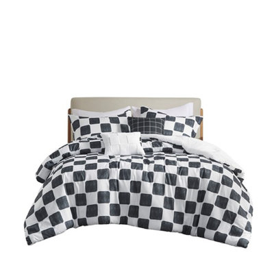 Modern Bedding Sets, Hypoallergenic Polyester Comforter, Checkered Style For Home