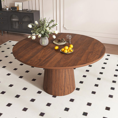 Table de salle à manger ronde de 47 pouces en bois aggloméré pour 4 personnes, table de cuisine de ferme moderne avec base en bois, table circulaire au fini noyer pour la cuisine et le salon