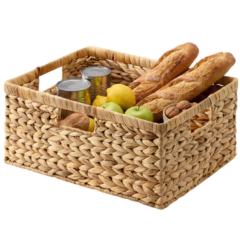Handwoven Water Hyacinth Jumbo Storage Basket With Iron Frame And Built-In Handles - Natural, 7.76" H x 13.27" W x 16.73" D