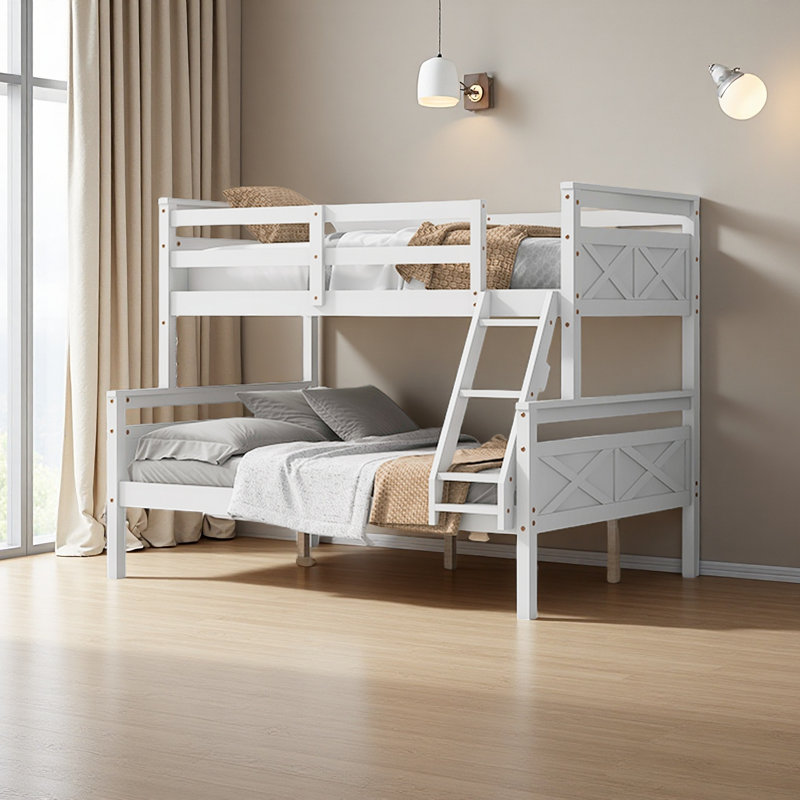 Lit simple superposé au-dessus d'un lit double avec échelle, barrière de sécurité, parfait pour la chambre à coucher, Blanc