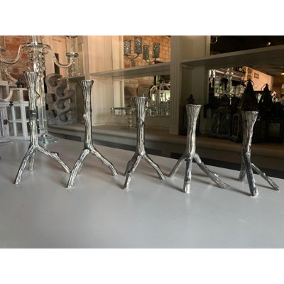 5 Piece Nickel Tabletop Candlestick Set