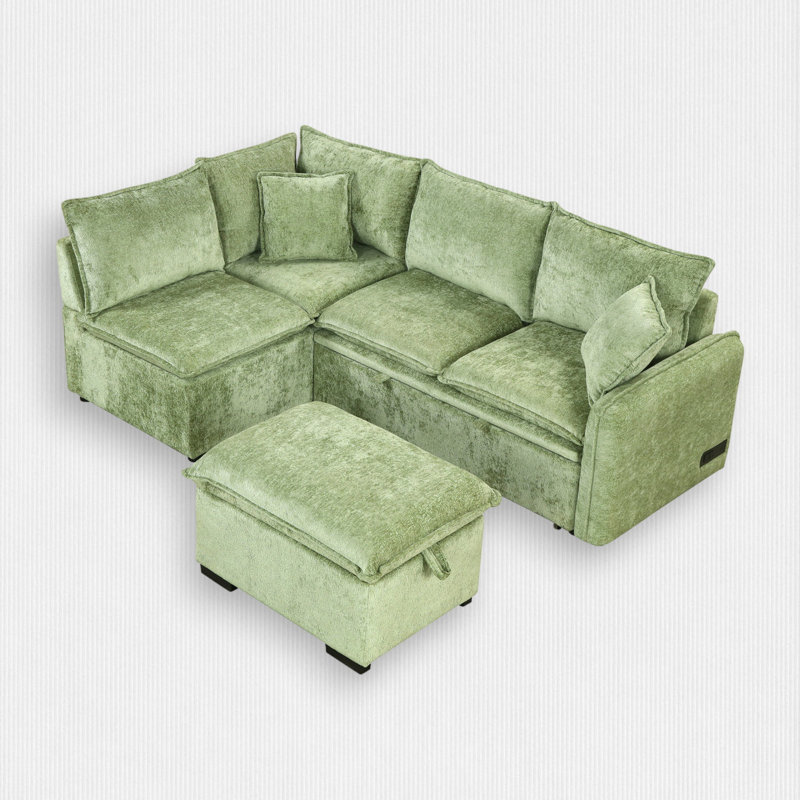 Canapé modulaire 3 pièces Anaclet, Chenille verte
