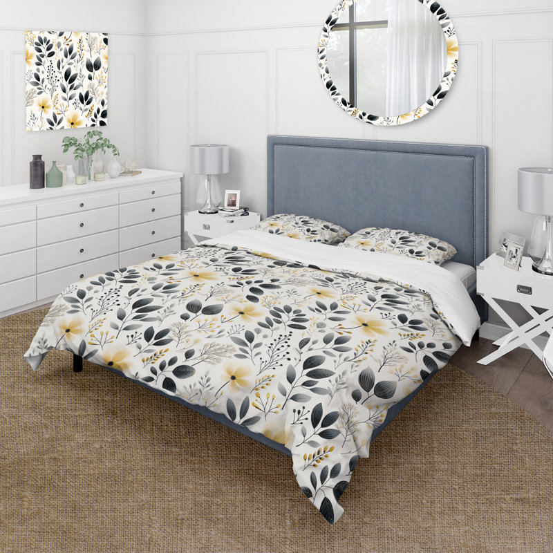 Ensemble de housse de couette monochrome Botany III, Housse de couette simple + 1 taie décorative stan