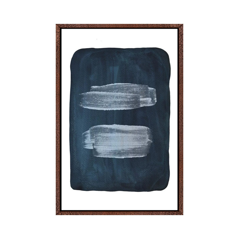 Navy Blue Brush Strokes II by Whales Way - Painting on Canvas, 101.6cm H x 66.04cm W x 3.81cm D, Classic Brown Wood Framed