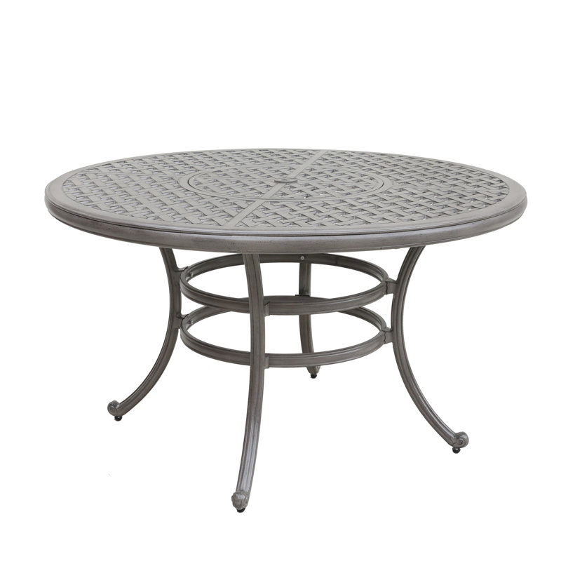 Table ronde de 52 po en aluminium avec trou pour parasol, durable et polyvalente pour recevoir à l'extérieur, table de salle à manger toutes saisons, 4 grandes réunions de jardin