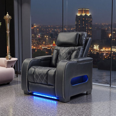 Fauteuil inclinable électrique 37,4 po en cuir de qualité supérieure contemporain avec éclairage ambiant