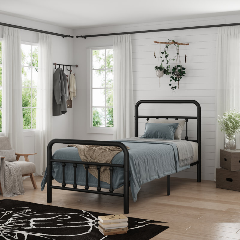 Structure de lit Classic Classic - structure de lit simple avec tête de lit, structure stable et sans sommier, pour rangement sous le lit, noir