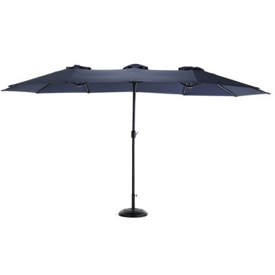 14.8 Ft Large Rectangular Outdoor Umbrella - Navy. 100% Canopy, Steel Frame. Easy To Open/close With Crank For Backyard And Poolside Shade Double Sided Patio Navy Blue. Fabric, Build. Operation