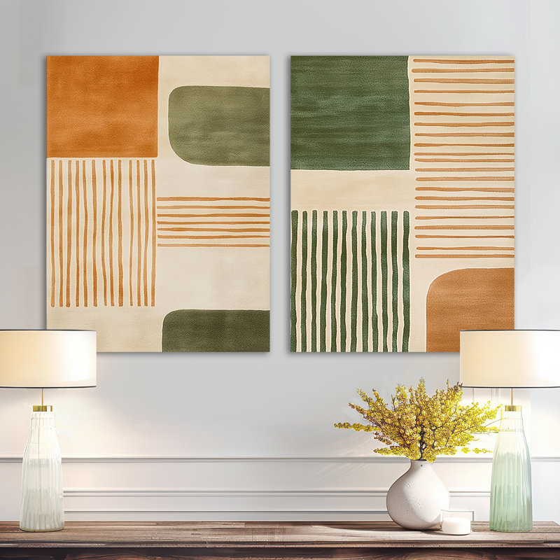 Ensemble de 2 impressions murales éthériques orange et vert, 32" H x 48" W