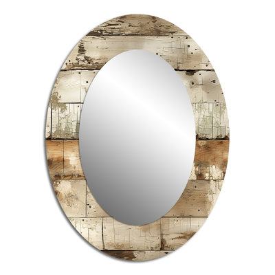 Rustic Farmhouse Weathered Planks - Large Oval Wall Mirror On Metal