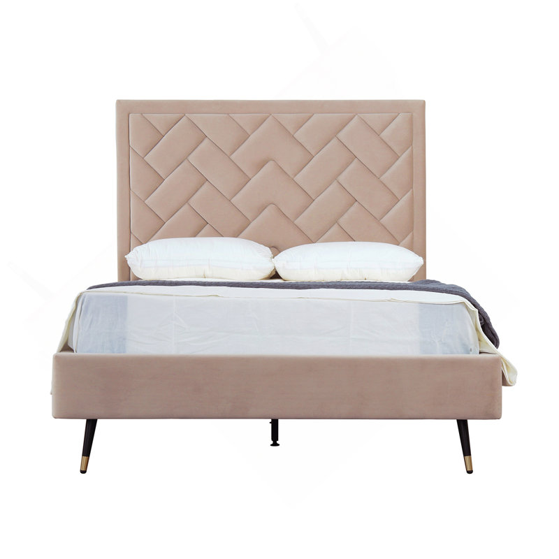 Lit double en velours Crosby, Naturel, Lit double
