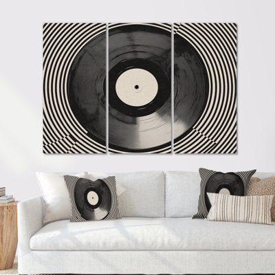Black And Grey Vintage Vinyl  - Vinyl Records Wall Art Set