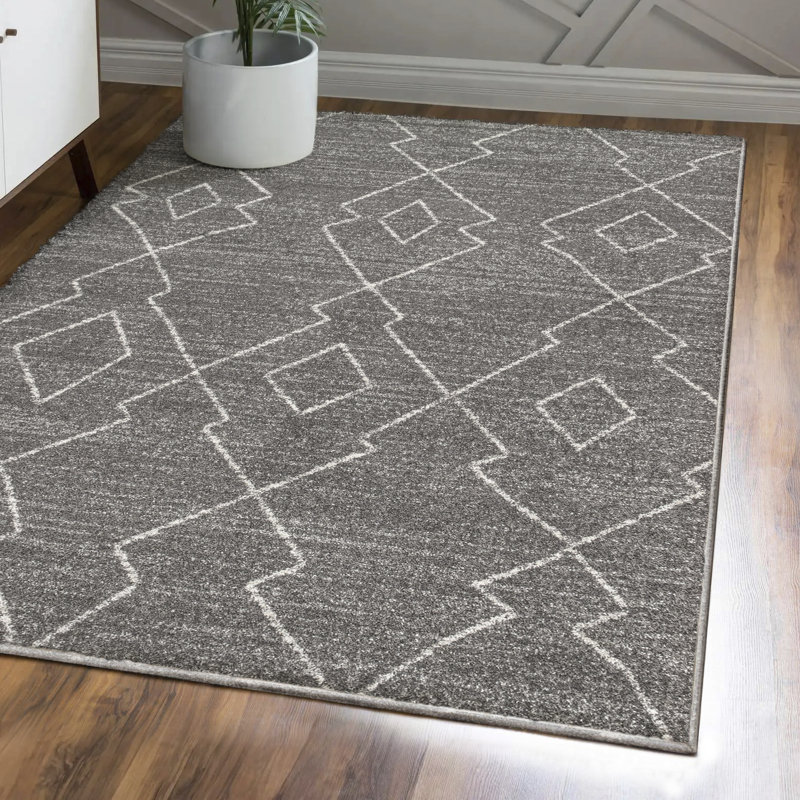 Bradsher Moroccan Beni Souk Gray/Cream Rug, Rectangle 7'9" x 10'