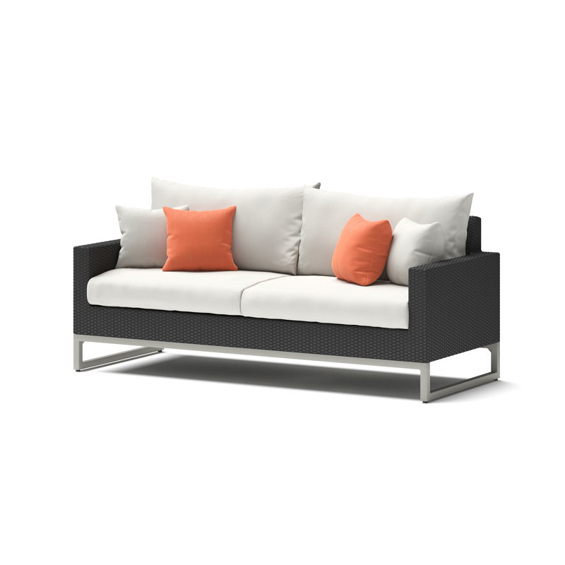Atie 2 Piece Espresso Sunbrella Outdoor Sofa And Coffee Table Set - Coral, Orange