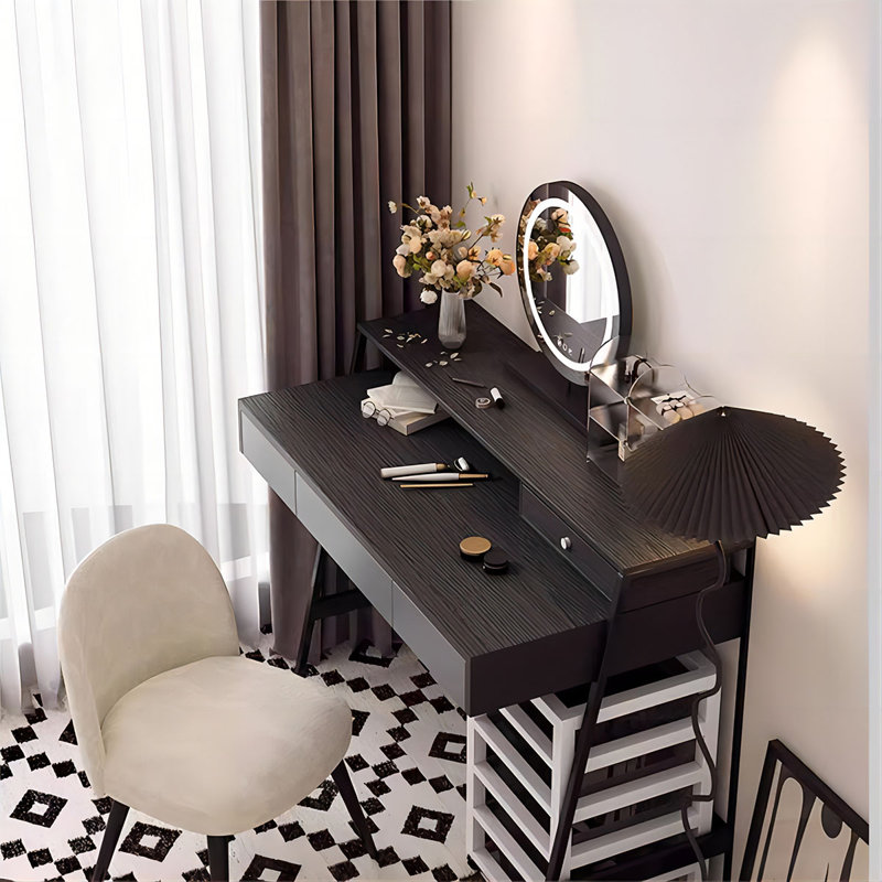 47.24"Black vanity with mirror and stool