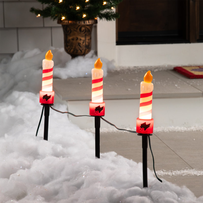 Bougie avec marqueurs de sentier de Noël d'extérieur Holly - 17,25 po - ensemble de 3