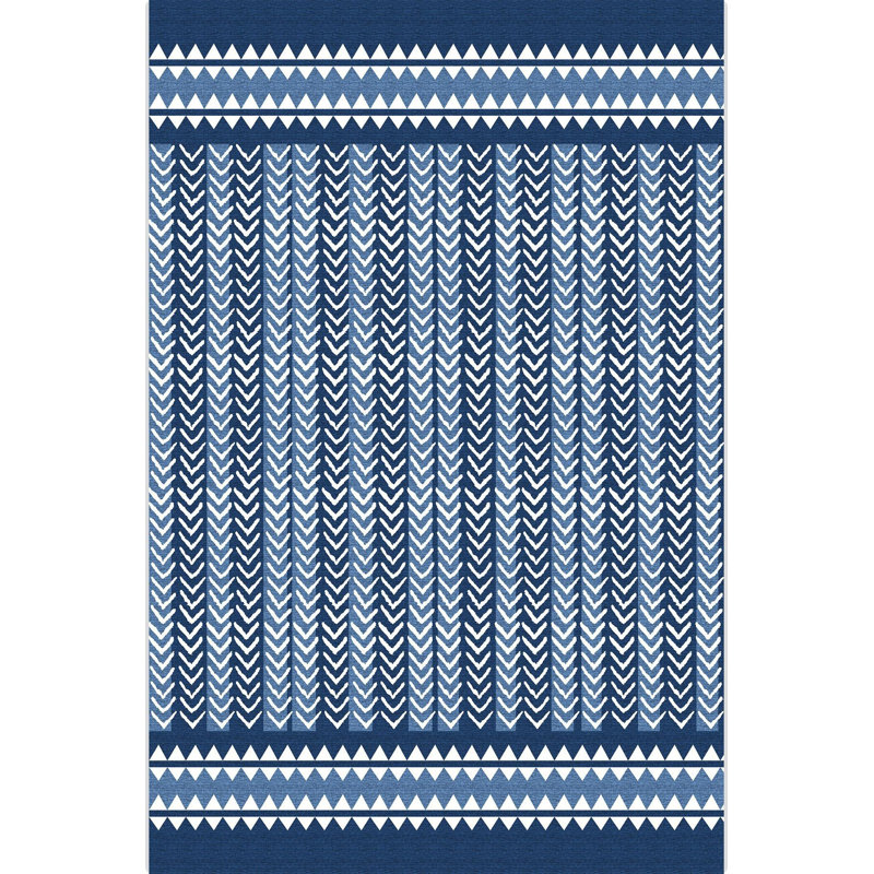 Tapis décoratif bleu à motif géométrique moderne lavable à la machine, Sous-tapis rectangulaire de 3 pi 3 po x 4 pi 11 po