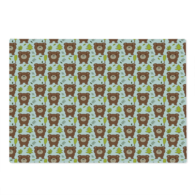Planche à découper Ambesonne Forest Friends grande taille ours et feuilles séquoia jaune vert