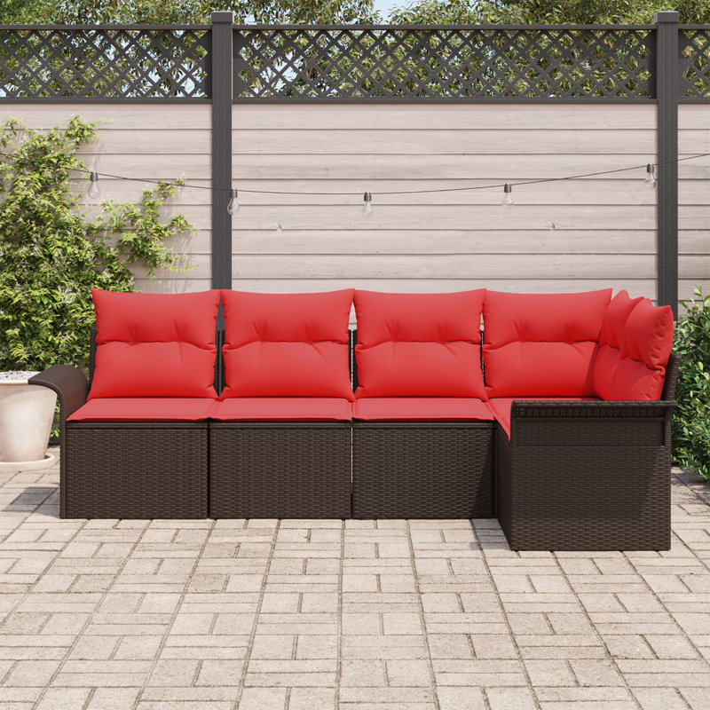 Ensemble de canapé de jardin avec coussin 5 pièces vidaXL, Structure brune / coussin rouge