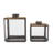 Metal Brushed Rectangular Indoor Outdoor Dark Gray Candle Lantern with Brown Wood Tops Set