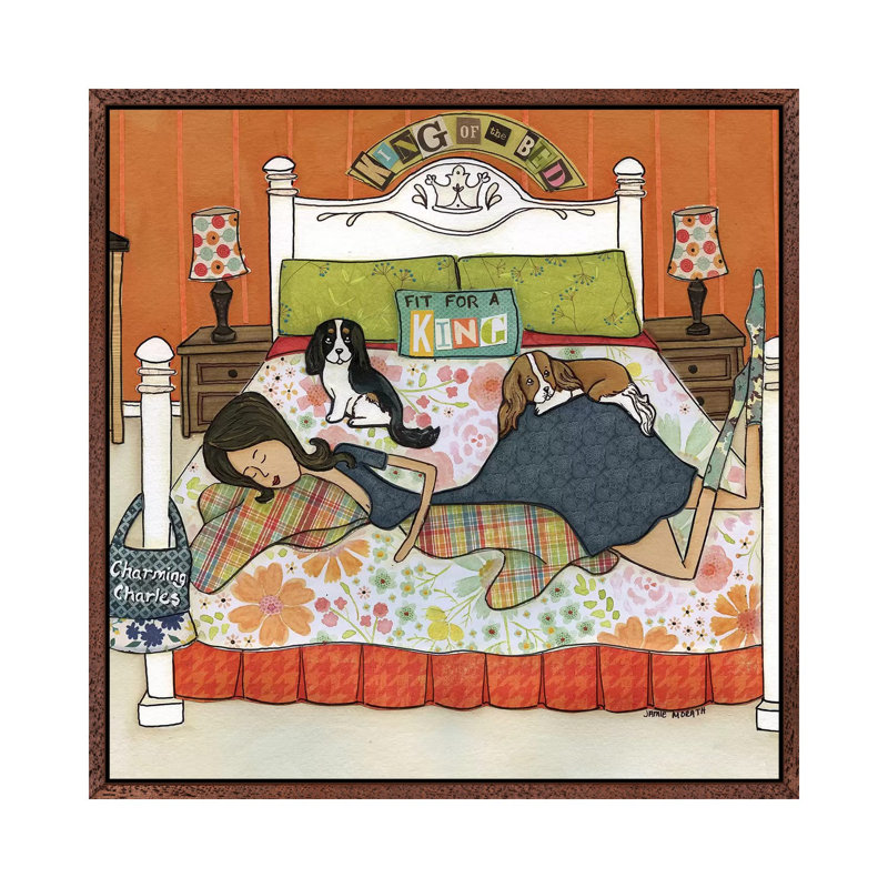 King Of The Bed by Jamie Morath - Print on Canvas, Classic Brown Wood Floater Framed, 66.04cm H x 66.04cm W x 3.81cm D