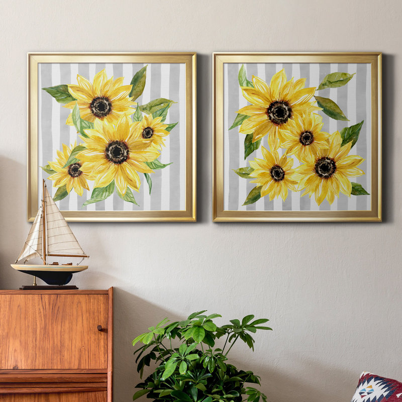 Sunflower Array I - 2 pièces, peinture sur toile encadrée, Cadre doré, H 17,5 po x l 35 po x P 1,5 po