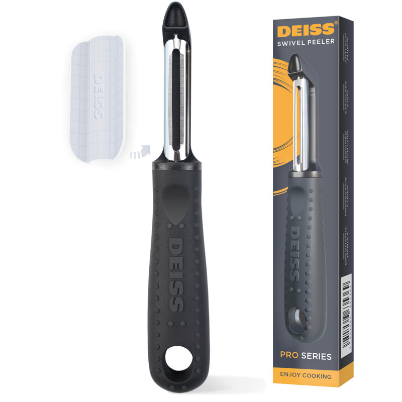 Deiss Pro Swivel Vegetable Peeler - Sharp Stainless Steel Peeler With Non-slip Hand Grip, Orange