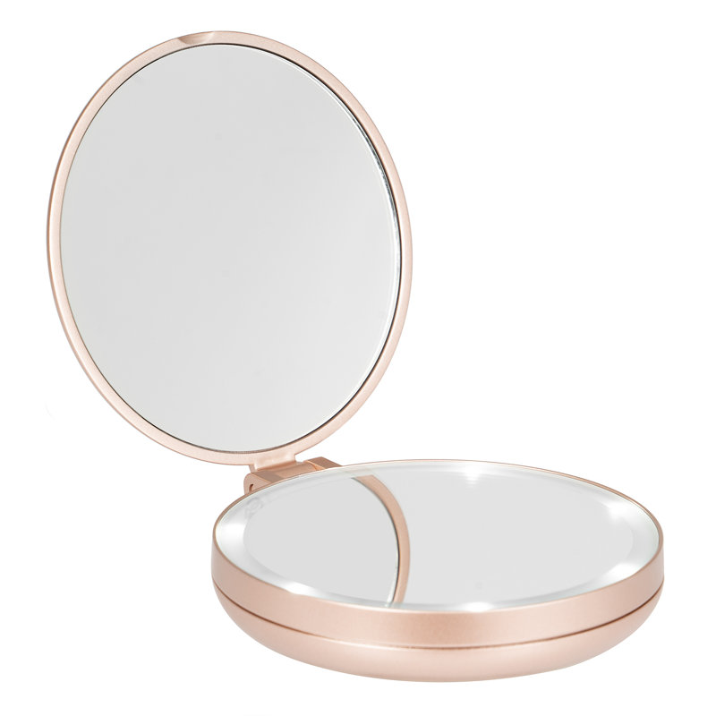 Miroir grossissant de voyage à DEL Dayyan Elevate, miroir de maquillage compact à grossissement 1X / 5X avec lumières, Or