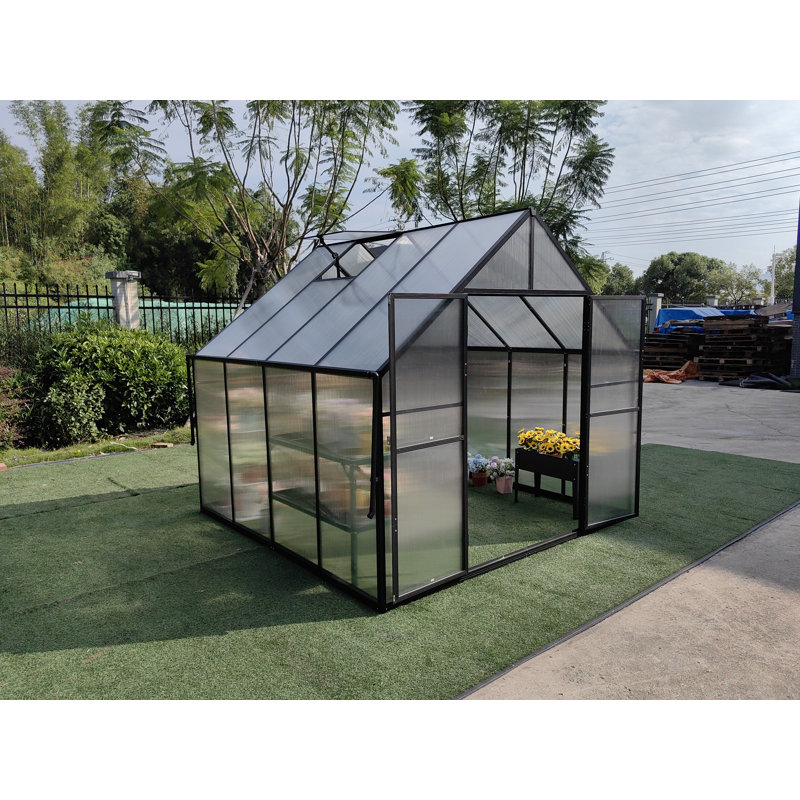 6x8 Ft Greenhouse For Outdoors, Polycarbonate Green House With Adjustable Roof Vent And Rain Gutter, Aluminum Large Walk-in Greenhouse With Quick Setup Structure For Outside Garden Backyard Patio