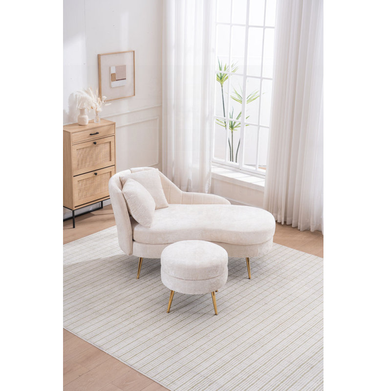 Chaise d'intérieur en chenille 58 po avec accoudoir gauche et coussin lombaire 58 po, Beige