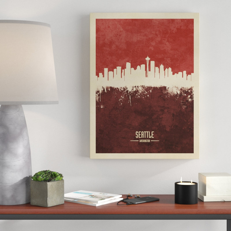 « seattle washington horizon red ii », reproduction d’art sur toile tendue, H 24 po x l 18 po x P 2 po