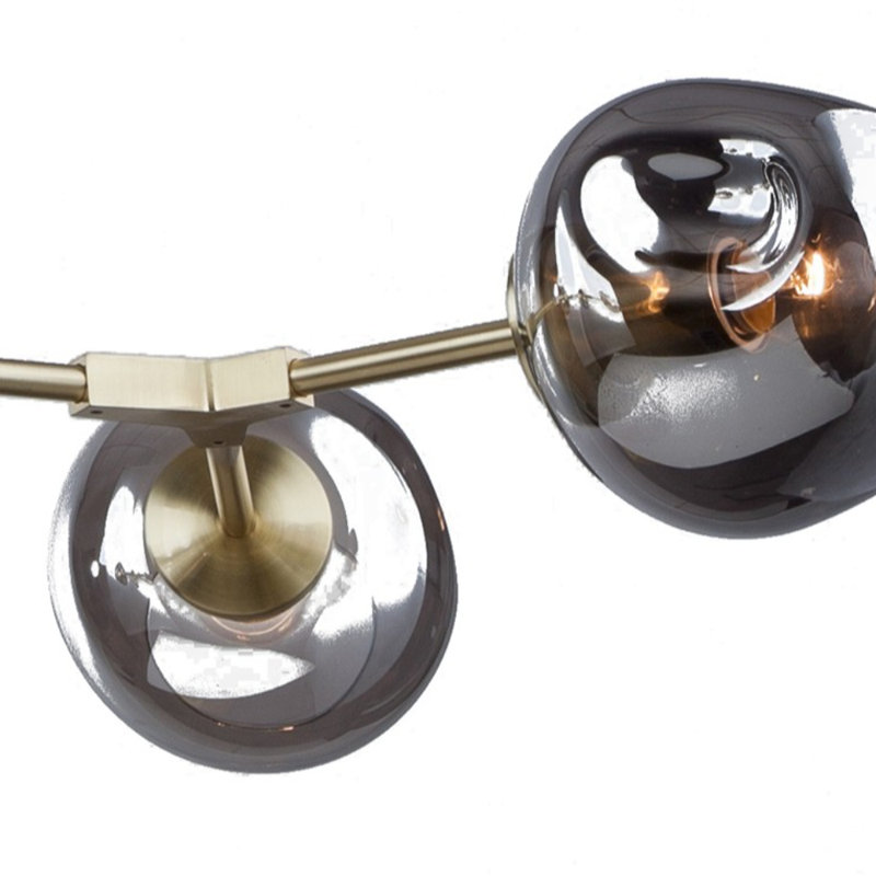 Industrial 5 Light Brass Linear Shade Chandelier, Smoke, Brass